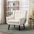 thumbnail image 1 of Mid Century Accent Chair, Button Tufted Upholstered Sofa Chairs, Modern Linen Fabric Ergonomic Armchair for Living Room Bedroom, Reading, Beige, 1 of 7