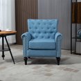 thumbnail image 1 of Mid-Century Accent Chair, Comfy Linen Button Tufted Upholstered Armchair with Arms and Wood Legs Vintage Single Sofa Chair Leisure Lounge Chair Accent Chair for Living Room Bedroom, Light Blue, 1 of 7