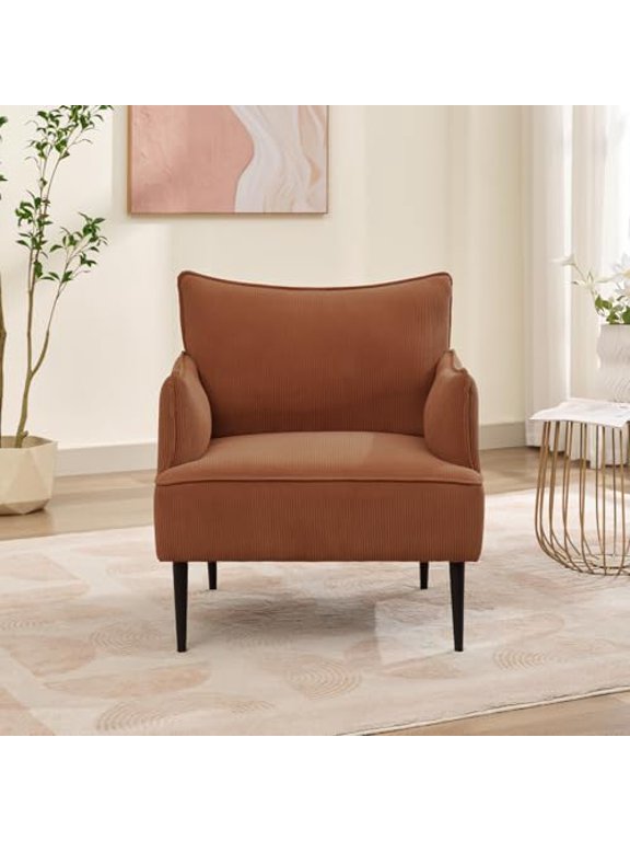 Mid Century Accent Chair, Comfy Living Room Chair Armchair Grey Fabric Sofa Chair for Bedroom, Modern Accent Chair with Arms and Metal Legs for Office Study, Vintage Reading Room Sofa