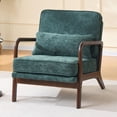 thumbnail image 1 of Mid-Century Accent Chair with Curved Wood Armrests & Lumbar Pillow, Upholstered Living Room Armchair, Comfy Reading Lounge Chair for Bedroom (Dark Green), 1 of 9