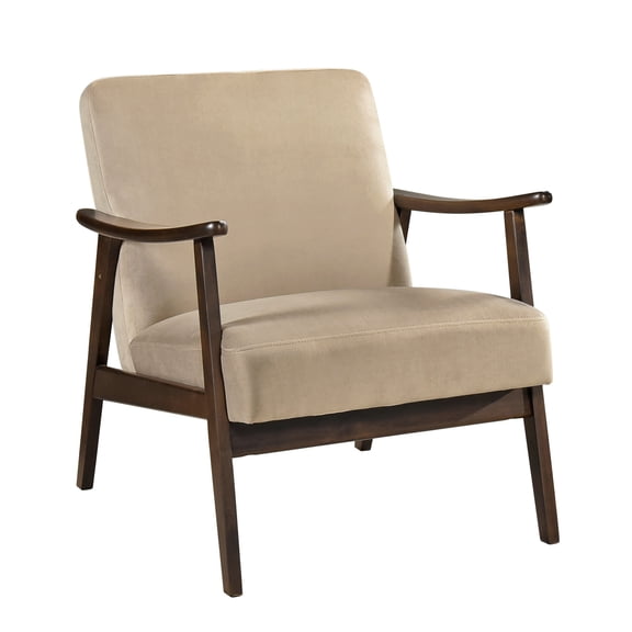 Mid - Century Accent Chair | Enhances Primary Living Space | Dark Walnut Finished Wood | Comfortable Foam Cushions
