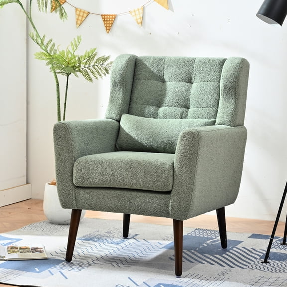 Mid Century Accent Chair In , Fabric, Ergonomic Seat, Wood Legs For Home Office Modern Relax. Ergonomic,