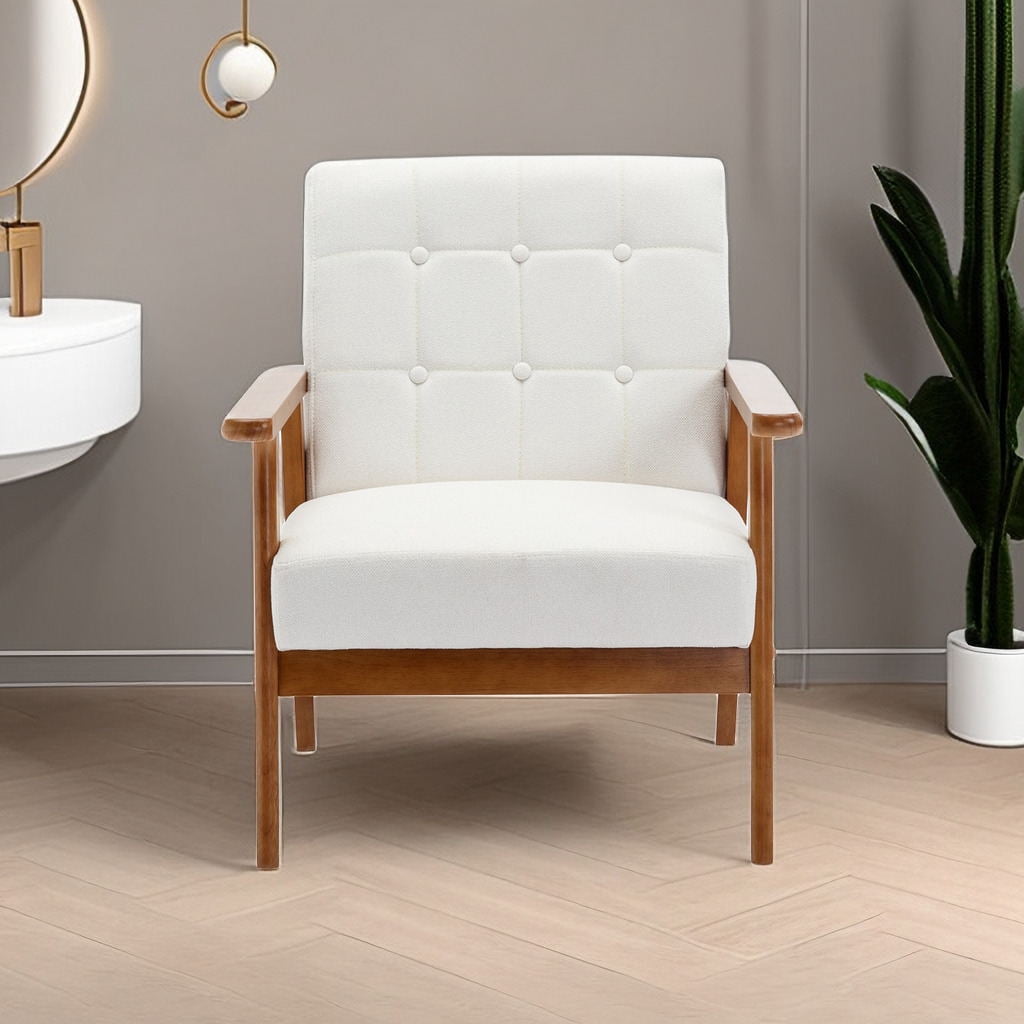 Mid Century Accent Chair, Modern Arm Chair with Retro Solid Wood, Cozy ...