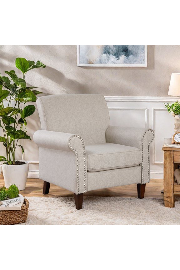 Mid-Century Accent Chair,Modern Cozy Armchair for Living Room,Comfy Reading Sofa Chairs for Bedroom, Beige
