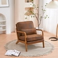 thumbnail image 1 of Mid Century Accent Chair Modern Oak Chair with Pillow Upholstered Lounge Arm Chair, Solid Wood Frame and Soft Cushion, Reading Armchair for Bedroom Sunroom, Brown, 1 of 9