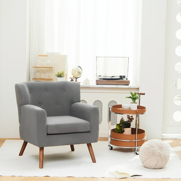Mid-Century Accent Chair, Modern Single Sofa Chair Comfy Reading Armchair for Living Room, Bedroom, Grey