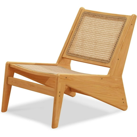 Mid-Century Accent Chair, Rattan Lounge Chair for Living Room, Boho Side Corner Comfy Chair for Bedroom and Balcony