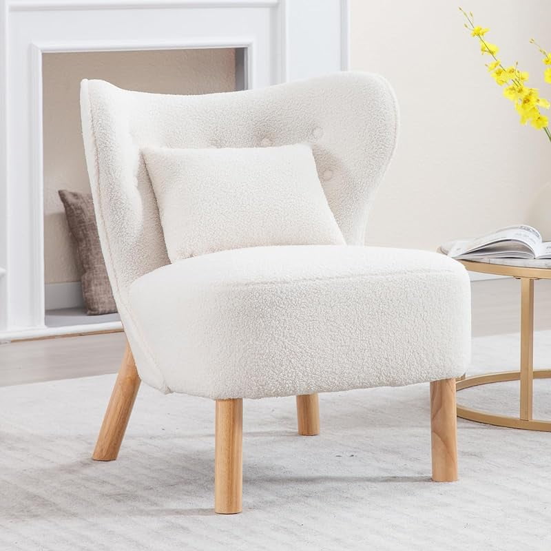 MidCentury Accent Chair, Upholstered Sherpa Side Chair Reading Chair