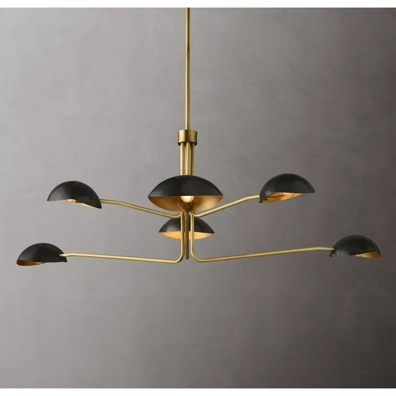 Mid Century Antique Brass Black 6 Light Orb Sputnik Italian Ceiling Handmade Vintage Chandelier 2 Tier Curved Arms Starburst Light Fixture
