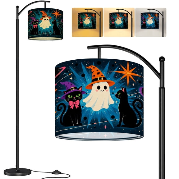 Mid Century Arc Floor Lamp 62.6" Arched Standing Lamp with Dimmable 3 Color Temperatures Retro Atomic Halloween Tall Lamp for Living Room Bedroom Reading LED Bulbs Included