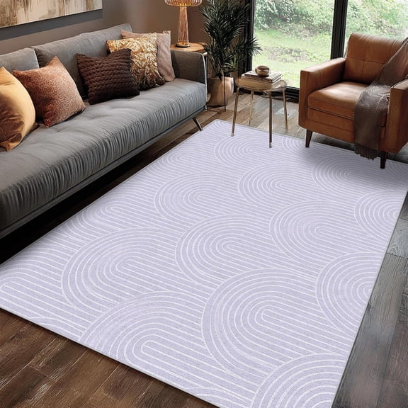 Mid Century Arch Light Purple Area Rug, Modern Design Carpet, Washable Non Slip Soft Low Pile, Living Room Bedroom Kitchen Office Mat 2x3ft