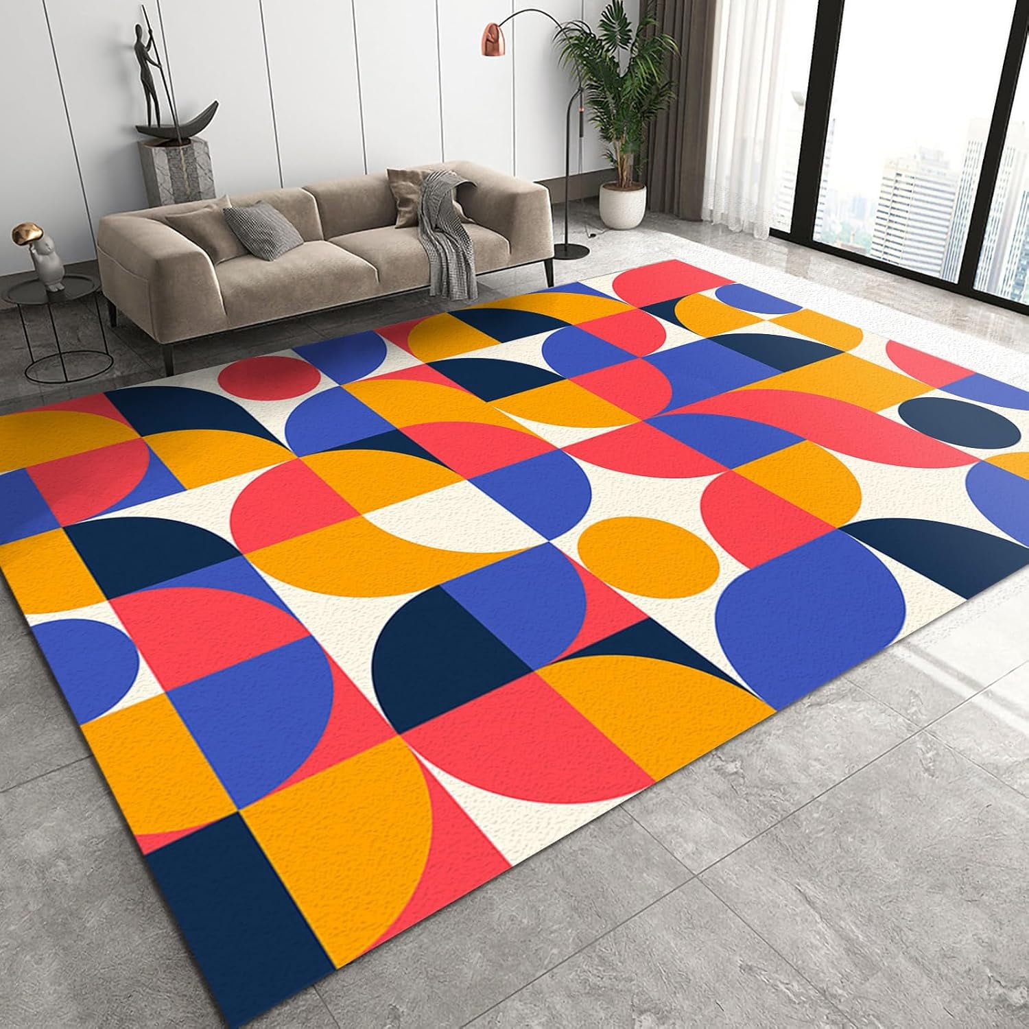Mid Century Area Rug, Abstract Geometry Colorblock Hallway Carpet ...