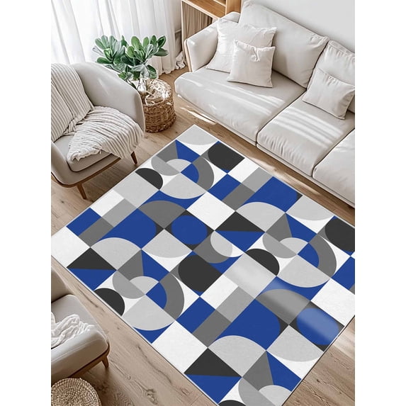 Mid Century Area Rug for Bedroom 5x7 Ft Navy Blue Grey Abstract Retro Geometric Modern Super Soft fuzzy Throw Rug Non-Slip Fluffy Plush Indoor Floor Carpet for Living Room Nursery Home Decor