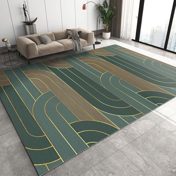 Mid Century Area Rug, Golden Geometric Abstract Arch Stripe Floor Carpet, Non-Slip Backing Machine Easy to Clean Rug for Under Dining Office Bedroom Home Decor Mats 2ft x 3ft