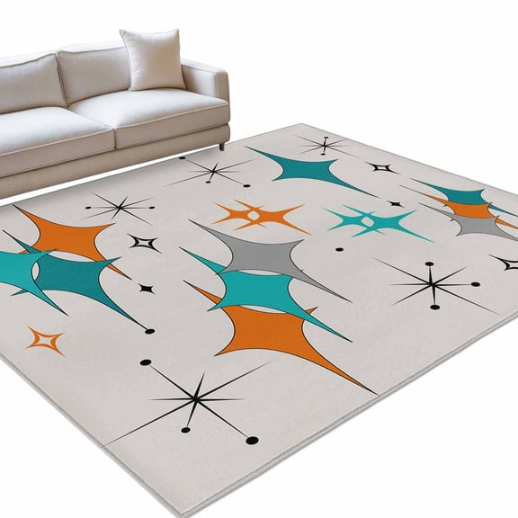 Mid Century Area Rugs 3x5ft Boho Modern Geometric Floor Rug Non Slip Low Pile Ultra Soft Throw Carpet for Entryway Indoor Entrance Kitchen Bathroom