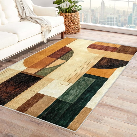 Mid Century Area Rugs, Modern Geometric Abstract Pattern Carpet, Washable Non Slip Low Pile Soft Rug for Living Room Bedroom Decor Mat 2x3ft