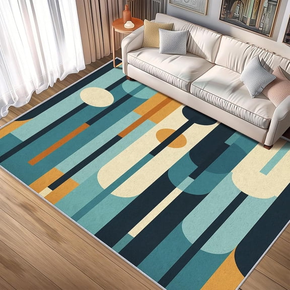 Mid Century Area Rugs, Retro Abstract Geometric Modern Pattern Carpet, Washable Non Slip Low Pile Soft Rug for Living Room Bedroom Decor Mat 2x3ft