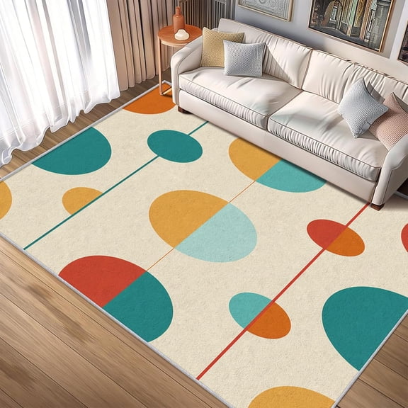 Mid Century Area Rugs, Retro Abstract Modern Geometric Pattern Carpet, Washable Non Slip Low Pile Soft Rug for Living Room Bedroom Decor Mat 2x3ft