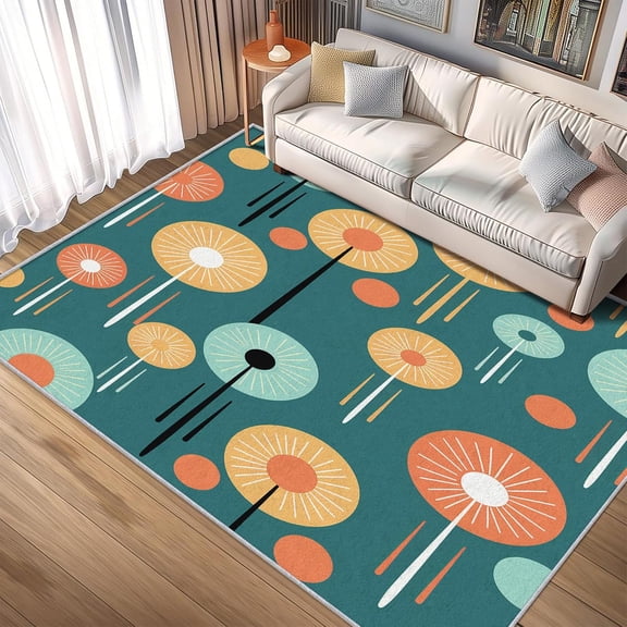Mid Century Area Rugs, Retro Atomic Geometric Abstract Pattern Carpet, Washable Non Slip Low Pile Soft Rug for Living Room Bedroom Decor Mat 2x3ft