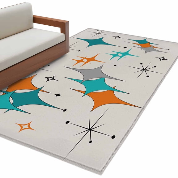 Mid Century Area&nbsp;Rug 4x6ft Boho Modern Geometric Non-Slip&nbsp;Washable Square&nbsp;Rugs Soft Felt Indoor Floor Mat for Bedroom Kitchen Living Room Bathroom