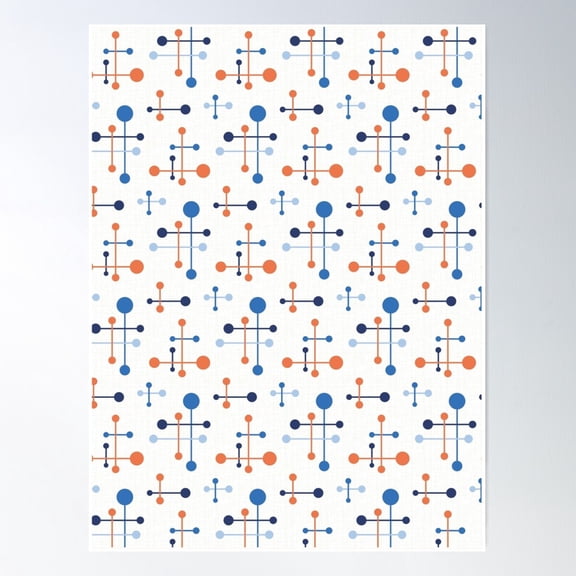 Mid Century Atomic Age Pattern 36 Apricot, Blue Poster Wall Art, Modern Wall Decor For Living Room Bedroom, 16x24 UNFRAMED