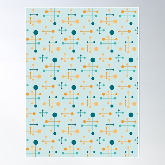 Mid Century Atomic Age Pattern 36 Aqua, Teal, Orange Poster Wall Art, Modern Wall Decor For Living Room Bedroom, 24x36 UNFRAMED