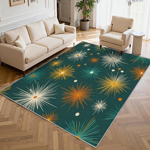 Mid Century Atomic Area Rugs, Multicolor Geometric Boho Pattern Carpet, Washable Non Slip Low Pile Soft Rug for Living Room Bedroom Decor Mat 2x3ft