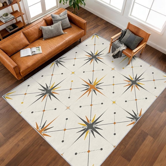 Mid Century Atomic Area Rugs, Retro 50s Boho Carpet, Washable Non Slip Low Pile Soft Rug for Living Room Bedroom Decor Mat 2x3ft