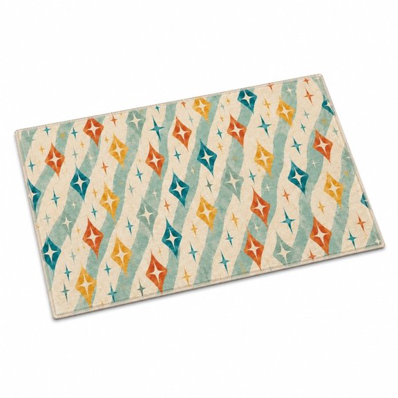 Mid Century Atomic Starburst Bath Mat – Retro Geometric Printed Rug with Non-Slip Backing