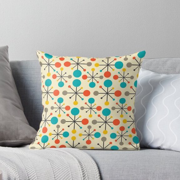 Mid-Century Atomic Starbursts and Dots Square Pillow Case, 100% Polyester Velvet, Multicolor Living Room Decor