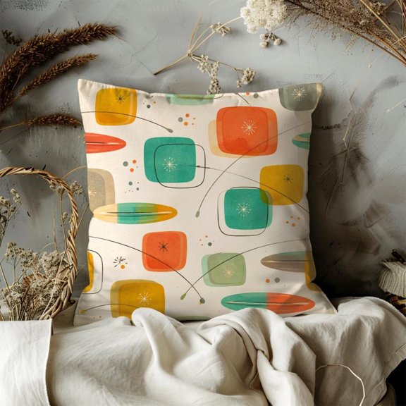 Mid-Century Atomic Teal 2-Side Print Polyester Velvet Throw Pillow Cover Only, Envelope, No Insert