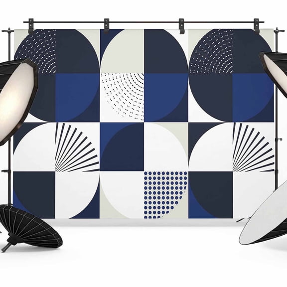 Mid Century Backdrop for Photography, Abstract Blue White Geometric Photo Backdrop Portrait Background Party Banner Photo Backgrounds for Studio Booth Props, 7x5ft