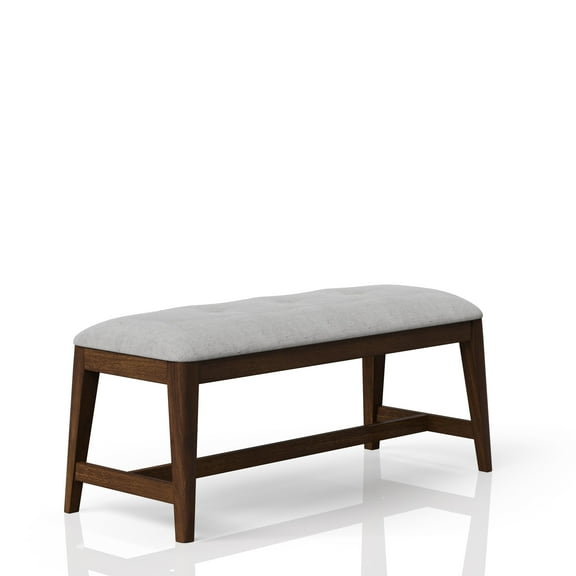 Mid-Century Backless Upholstered Dining Bench - Beige Polyester Fabric Seat, Solid Wood Frame w/ Cherry Finish, 42" L for Kitchen, Entryway, Living Room Seating