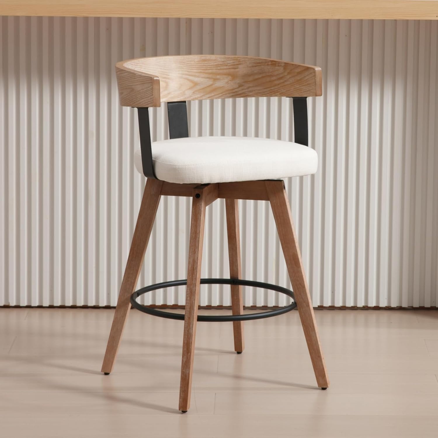 Mid-Century Bar Stool, Swivel Counter Height Stool Linen Fabric ...