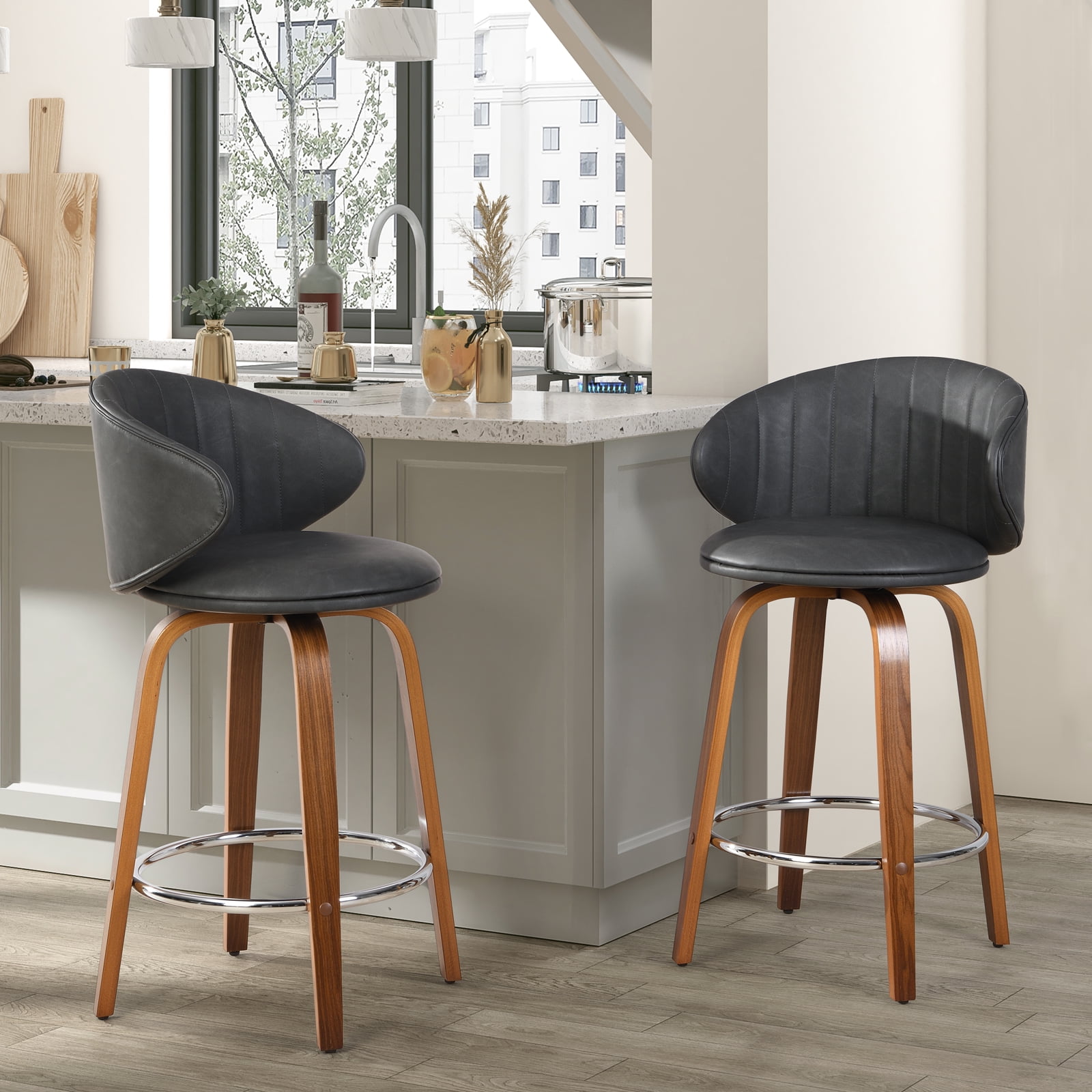 Mid Century Bar Stools Swivel Counter Stools Bar Height Bentwood ...