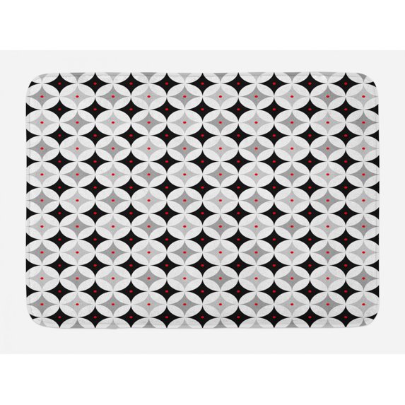 Mid Century Bath Mat, Retro Styled Atomic Composition with Vintage Diamond Line Pattern, Non-Slip Plush Mat Bathroom Kitchen Laundry Room Decor, 29.5 X 17.5 Inches, Pale Grey Black Red, Ambesonne