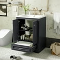 thumbnail image 1 of Mid-Century Bathroom Vanity With Sink, 24 Inch Modern Bathroom Vanities Cabinet With 2 Doors And 1 Drawer, Adjustable Shelves, Wood Frame, Soft Closing, Metal Handles, 1 of 9