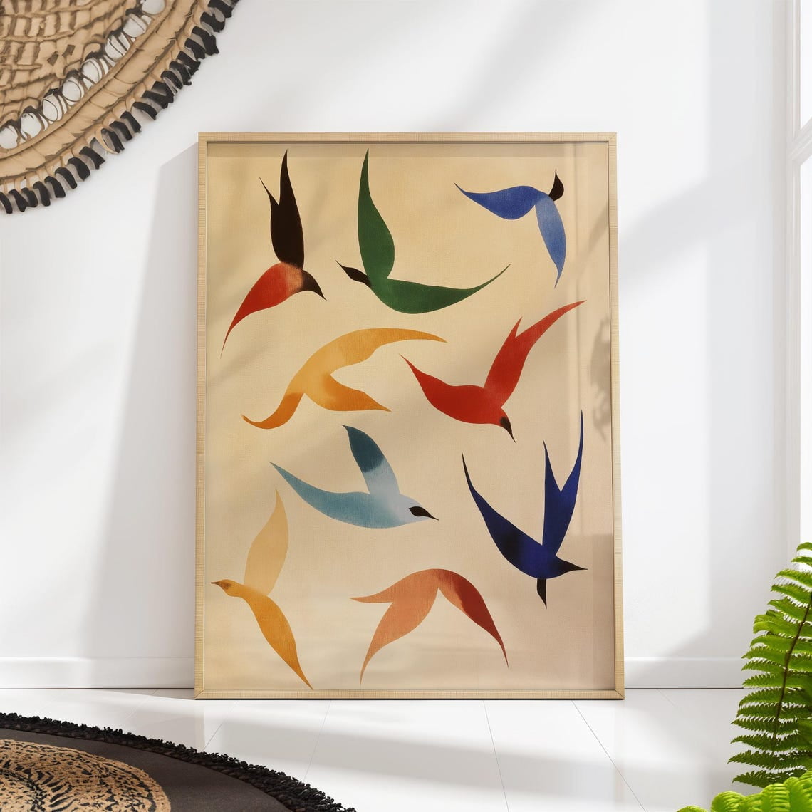 Mid Century Birds In Flight Print - Colorful Abstract Bird Pattern ...