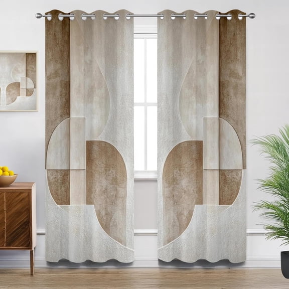 Mid Century Black Out Curtains, Brown Beige Taupe Modern Abstract Curtains for Bedroom Living Room, Room Darkening Thermal Insulated Grommet Drapes, Window Treatments-52"W x 63"L (Pack of 2)