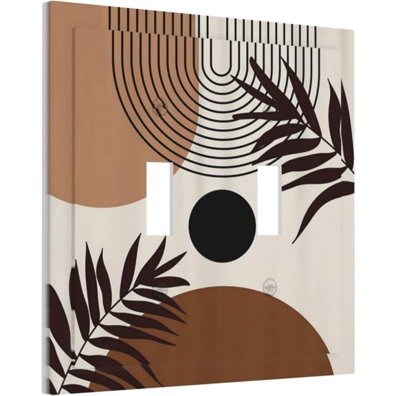 Mid Century Black Sun Boho Leaf Double Toggle Light Switch Covers Decorative Unique 2 Gang Wall Plate Dual Electrical Faceplate Switchplate for Kitchen Bathroom Bedroom Living Room Decor