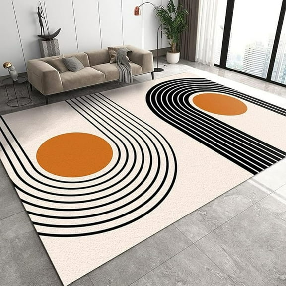 Mid Century Black And White Line Art Area Rug, Boho Abstract Geometry Home Decor Rug, Easy Clean Carpet With Anti-Slip Backing Durable For Bedroom Living Room Dining Room 1x2ft