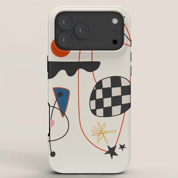 Mid-Century Black and Off-White Geometric Checkerboard Tough Case for Apple iPhone, Polycarbonate and TPU