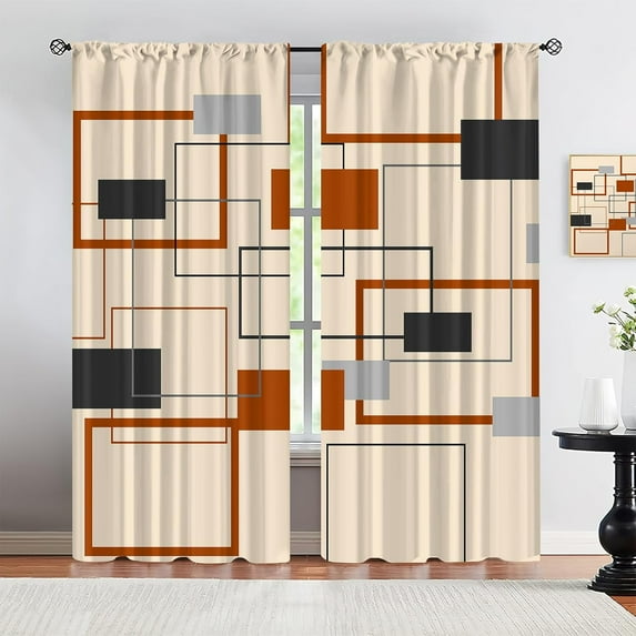 Mid Century Blackout Curtains, Retro Square Design Modern Living Room Bedroom Window Door Curtains, Couple Privacy Filter Light Window Drapes for Farmhouse Apartment Home Decor-W84xL84in