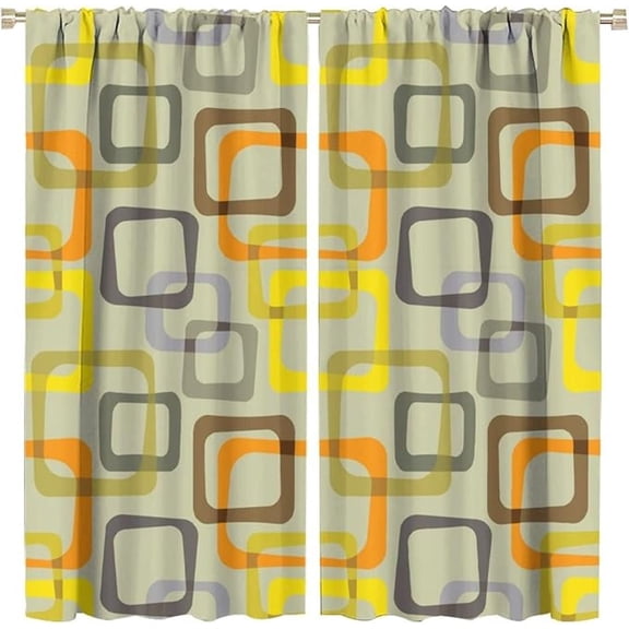 Mid Century Blackout Curtains,Retro Square Design Modern Style Room Darkening Door Window Rod Pocket Curtain For Living Room Bedroom Kitchen Bathroom 26"W x 45"L (Pack of 2)