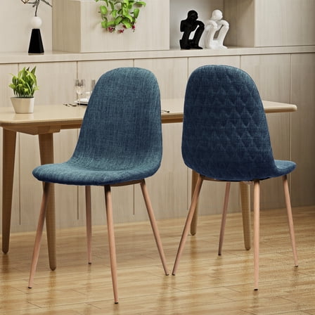 Mid-Century Blue Upholstered Dining Chair Set of 2 / Quick Assembly for Dining Room Setup
