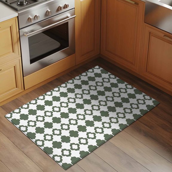 Mid Century Bohemia 2x3 Rug for Entryway Front Door Kitchen Sink Area, Abstract Boho Pattern Sage Green Geometric Low Pile Washable Non Slip Rectangle Area Rug