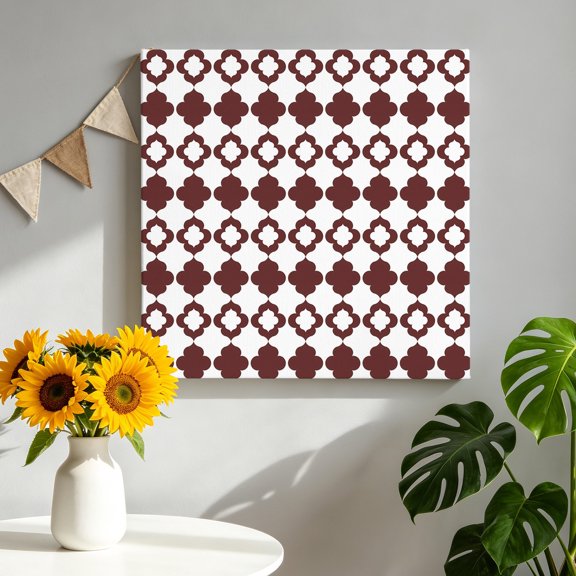 Mid Century Bohemia Canvas Wall Art, Abstract Boho Pattern Red Brown Geometric Framed Canvas Wall Decor Picture Print Artwork Decorations for Living Room Office Ready to Hang 8" x 8"