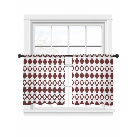 Mid Century Bohemia Sheer Curtains 2 Panels Set Abstract Boho Pattern Red Brown Geometric Sheer Window Curtains Light Filtering Rod Pocket Voile Drapes for Bedroom Living Room 52"x54"