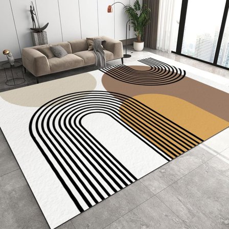 Mid-Century Bohemian Art Area Rugs, Abstract Contemporary Aesthetic Non Slip Indoor Rug, Durable Washable Carpet for Floor Decor in Offices 2' x 3'