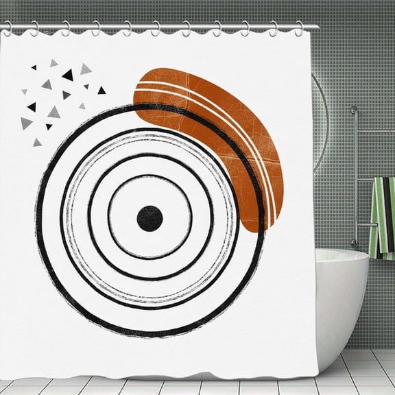 Mid Century Bohemian Black And White Brown Minimalist Abstract Art Print Shower Curtain,Modern Fabric Waterproof Shower Curtain Set with Hooks 70.8×70.8Inch (180×180cm)